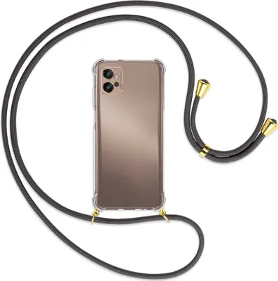 Produktbild von Handykette Backcover-Schutzhülle mit Band (Metall goldfarben) für Motorola Moto G32 (6.5'') - dunkelgrau