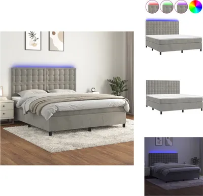 Produktbild von vidaXL Boxspringbett mit Matratze & LED Hellgrau 180x200 cm Samt -  Betten & Bettgestelle