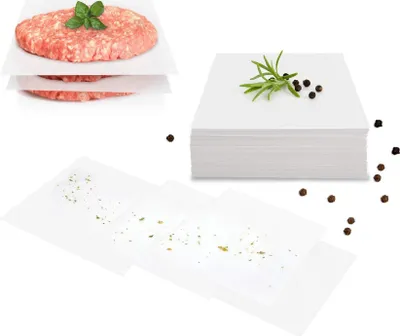 Produktbild von GOURMEO® Burger Papier/Blatt Backpapier für Burgerpresse 14 x 14 cm 1000 STK. – Antihaft Backpapier/Trennpapier für perfekte Hamburger, Cheeseburger – zum Grillen