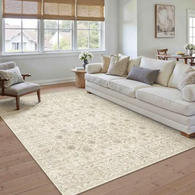 Immagine prodotto di Tappeto a pelo corto, color beige, 160x230 cm, lavabile, antiscivolo, ideale per il soggiorno