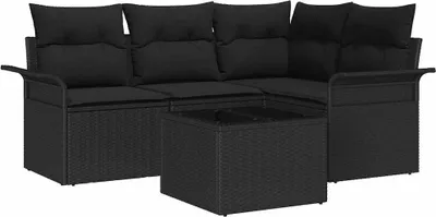 Productafbeelding van vidaXL Tuinset met 5 zitplaatsen, zwart, van polyrotan