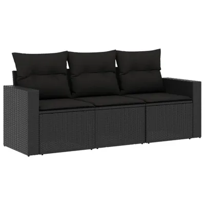 Produktbild von vidaXL 3-tlg. Garten-Sofagarnitur mit Kissen Schwarz Poly Rattan