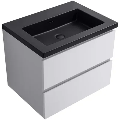 Immagine prodotto di CERANO - Mobile da bagno Carole - bianco opaco + lavabo in marmo lit. Ovo - nero opaco - 60,5x53x46,5 cm
