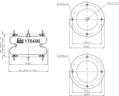 Produktbild von FEBI BILSTEIN Luftfederbalg Federbalg 176496 76mm 217mm 200mm 185mm 3,9kg