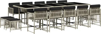 Produktbild von vidaXL 15-tlg. Garten-Essgruppe mit Kissen Hellgrau Poly Rattan