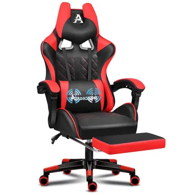 Zdjęcie produktu dla Fotel gamingowy premium ALFORDSON z podnóżkiem i podparciem lędźwi, ergonomiczna konstrukcja, pochylenie 150°, skórzany fotel do biura dla graczy, 180 kg, czerwony