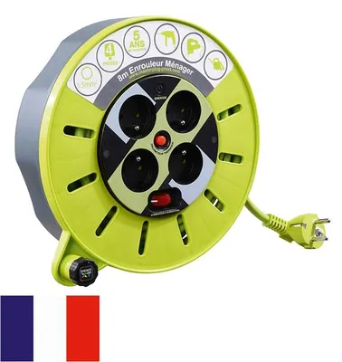 Immagine prodotto di masterplug 61266 Kabeltrommel mit Kabelführung, Grau-Grün, 8 m