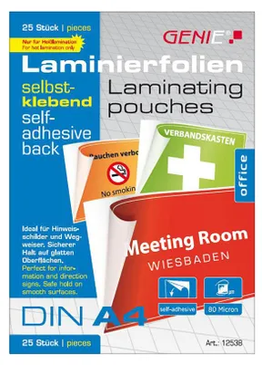 Image de GENIE Laminiertaschen 25 A4 selbstklebend 80 Mic.