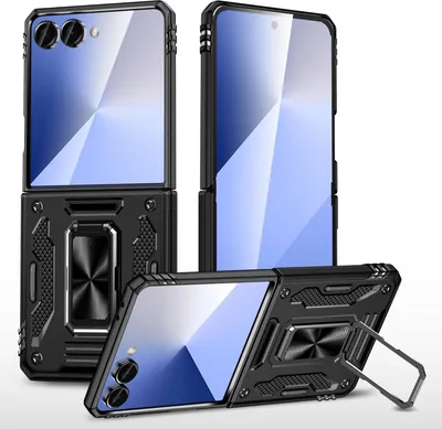 Image de Pour Samsung Galaxy Z Flip7 5G Armor Magnet Ring TPU Hybrid Housse de protection noire