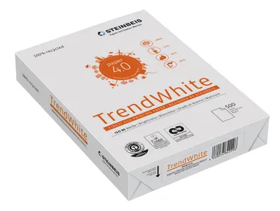 Produktbild von Steinbeis TrendWhite Kopier- und Mehrzweckpapier - Für Tintenstrahl, Laser - DIN A4 - 210 mm x 297 mm - 80 g/m² Grammage - Recycelt - 100% Recycled Content - 500er Blatt - Weiß