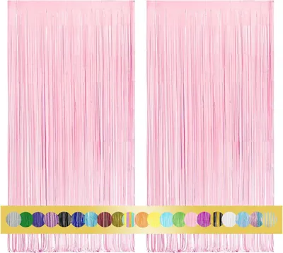 Produktbild von 2 Stück Lametta Vorhang Blassrosa 1m x 2.5m, Glitzer Hintergrund Dekoration Folie