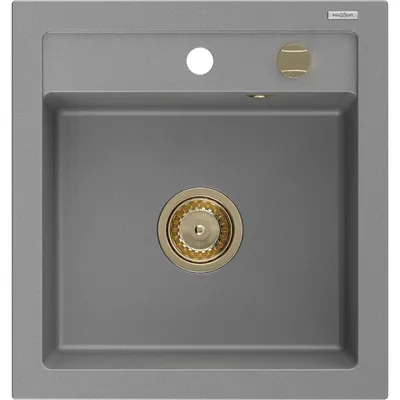 Obrázok produktu pre Mexen Vito granitový jednokomorový drez 520 x 490 mm, Šedá, Sifón Zlatá - 6503521000-71-G