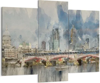 Produktbild von Bild auf Leinwand - Leinwandbild - 3 Teile - London Aquarell Panorama - 130x100cm - Wand Bild - Wanddeko - Wandbilder - Leinwanddruck - Bilder - Wanddekoration - Leinwand bilder - CB130x100-4594