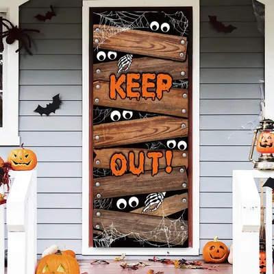 Produktbild von Halloween-Türdekorationen, Halloween-Türabdeckung, große Stoff-Halloween-Dekorationen für die Haustür, Halloween-Veranda-Schild für Halloween-Party-Dekorationen