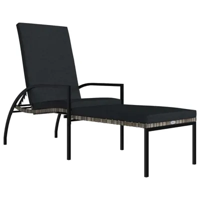 A studio shot of a gray chaise lounge with a black frame.