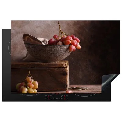 Produktbild von KitchenYeah© Herdabdeckplatte Rustikal - Weintrauben - Schale - Stilleben - Obst , 78x52cm, Küche Deko, Glaskeramikkochfeld Herdabdeckung, Abdeckplatte fùr Kochfeld
