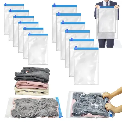 Imagen del producto de Bolsas de vacío para ropa, 12 unidades, sin bomba, ideales para ahorrar espacio, perfectas para viajes