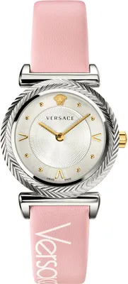 Produktbild von Versace VERE00118 V-Motiv silber pink rosa Leder Armband Uhr Damen NEU