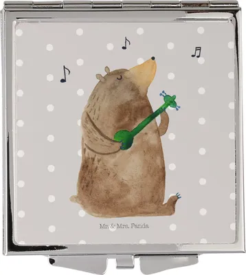 Produktbild von Mr. & Mrs. Panda Schminkspiegel Bär Gitarre - Grau Pastell - Geschenk, Reisespiegel, Frauen Spiegel, Reise, Kosmetikspiegel, Teddy, Handspiegel