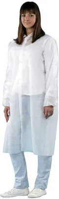 Produktbild von 10x Besucherkittel aus Vlies PP 120 cm weiss mit Druckknöpfen