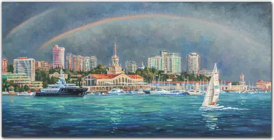 Produktbild von Coloray - Bild aus Glas - 120x60 cm - wanddekoration Küche glasblock mit bild Dekoration wohnzimmer gehärtetes Glas - Hafen von Schiffen Regenbogen