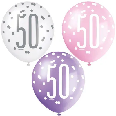 Produktbild von 6 Luftballons rosa & silber Zahl 50