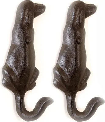 Produktbild von 2 x Haken Hunde aus Gusseisen H 14 cm - Garderobenhaken Hundeschwanz Kleiderhaken Haken aus Gusseisen Garderobenhaken