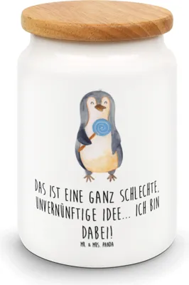 Produktbild von Mr. & Mrs. Panda salzdose Pinguin Lolli - Weiß - Geschenk, Dose, Teedose, Kaffeedose, Keksdose, Süßigkeiten, Pinguine, behälter, zuckerdose, Spruch, Unvernünftig