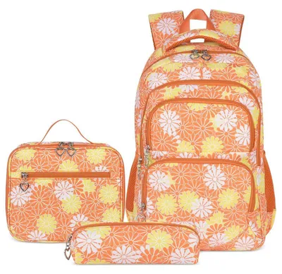 Immagine prodotto di Set di zaino per la scuola, modello zaino per ragazze adolescenti, adatto per la scuola elementare, con borsa per il pranzo e astuccio, colore arancione
