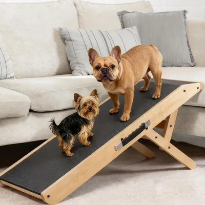 Image de Rampe pour chiens, réglable de 18 à 53 cm, pour lit et canapé, pliable, en bois de bouleau