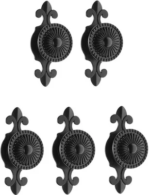 Zdjęcie produktu dla Ibenzoa® – Zestaw 5 sztuk guzików do mebli, styl antyczny, do szafek i szuflad, wykonane z cynkowej stopu, wymiary 74x25x30 mm, dostępne w kolorach: czarny lub złoty