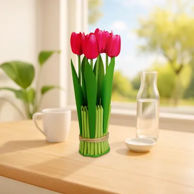 Image de Plante artificielle - Décoration d'intérieur - Tulipe - rouge - 26 x 6,5 cm 1 pièce [11897A], Image générée par une IA