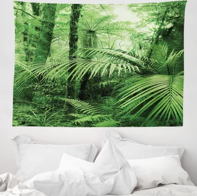 Produktbild von ABAKUHAUS Regenwald Wandteppich, Palmen exotische Pflanzen aus Weiches Mikrofaser Stoff Waschbar ohne Verblassen Digitaldruck, 150 x 110 cm, Grün