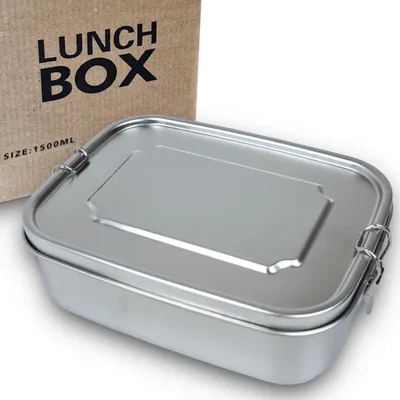 Produktbild von Edelstahl 304 (18/8) Lunchbox 1,5 L mit 2 Fächern, auslaufsichere Brotdose mit beweglicher Trennwand, BPA-frei, nachhaltig und spülmaschinengeeignet