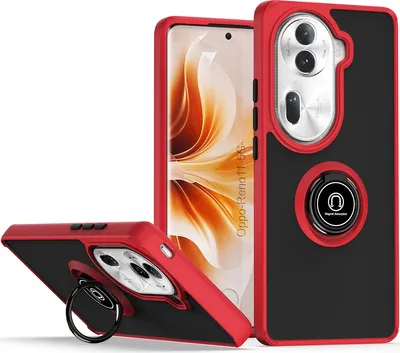 Produktbild von Hülle für Oppo Reno11 Pro Ring Halter Ständer Matte Transluzent TPU Bumper Stoßfest Schutzhülle Rot