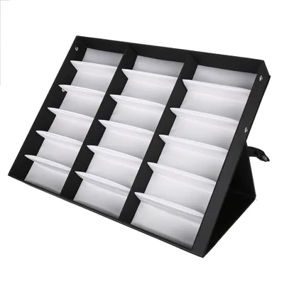 Imagen del producto de Estuche expositor para gafas con 18 compartimentos, caja organizadora para gafas de sol, caja expositora para gafas y joyería