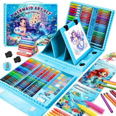 Image de Kit de peinture double face pour enfants de 3 à 9 ans, sur le thème des sirènes et des licornes