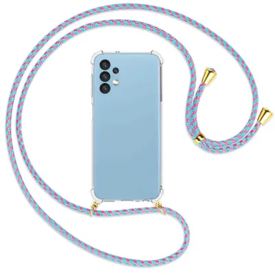 Produktbild von Handykette Backcover-Schutzhülle mit Band (Metall goldfarben) für Samsung Galaxy A13 4G - pink/mint