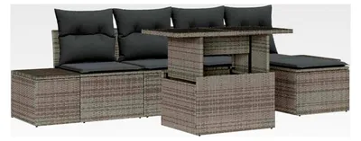 Produktbild von 6-teiliges Garten-Sofa-Set mit Kissen Grau Poly Rattan Lounge Sofa Outdoor