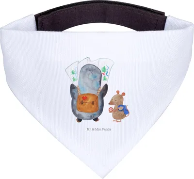 Produktbild von Mr. & Mrs. Panda Hund Halstuch Pinguin & Maus Wanderer - Weiß - Geschenk, Für Hunde, Wandern, Tuch, Pinguine, Ausflug, Hundehalstuch