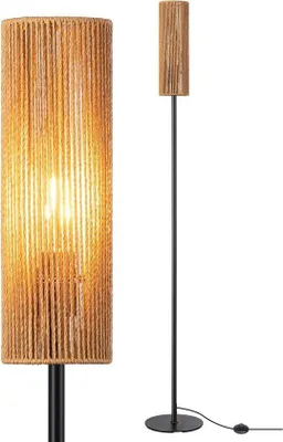 Obrázek produktu pro LED stojací lampa 165 cm s ratanovým stínidlem, E27, dálkové ovládání, do obývacího pokoje.