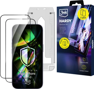 Zdjęcie produktu dla 2x Mocne szkło hartowane z aplikatorem 3mk Hardura 9H Apple iPhone 17 Pro