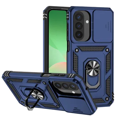Produktbild von Galaxy A26 / A17 Hülle mit Schiebe Kamera Schutz und Ringhalter Ständer Robust Rüstung Schutzhülle für Samsung Galaxy A26 / A17 5G/4G Blau