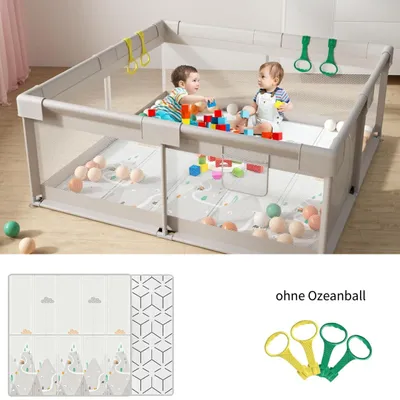 Produktbild von Laufstall Baby mit Matratze, Baby Laufgitter mit Matte 150x150 cm, Sicher und Geräumig für die Wohnung, Rutschfeste Basis, Atmungsaktives Netzdesign, Mittelgrau, Oxford, 1,5 m, 1,5 m