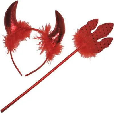 Produktbild von Teufelsset Teufelinnen-Accessoires Hörner und Teufelsgabel 2-teilig rot -