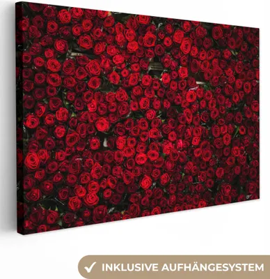 Produktbild von OneMillionCanvasses® - Leinwandbilder - 150x100 cm, Blumen - Rosen - Rot, Wandbilder Kunstdruck Wanddekoration