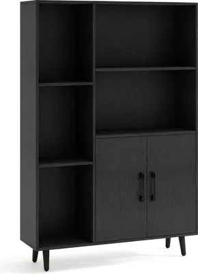 Immagine prodotto di Libreria nera con ante e ripiani aperti, 5 ripiani