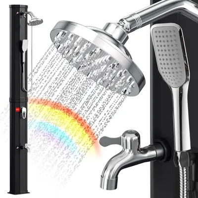 Obrázek produktu pro Solární sprcha Clanmacy 20-60 litrů - až 60 °C - s otočnou sprchovou hlavicí, nožní sprchou a zahradní hadicí