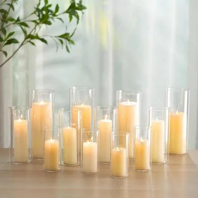 Produktbild von Gläserne Zylinder-Lichter mit Boden - Set aus 30 Gläsern Zylinder-Vasen-Lichtern - Dekoration für Kerzenhalter - Hochzeitstischdekoration - 15/20/25 cm