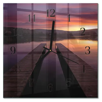 Immagine prodotto di Orologio da parete Tulup Glasuhr, orologio da cucina, vetro vero, 30x30 cm, design moderno e decorativo, silenzioso, con lancette nere - motivo: tramonto